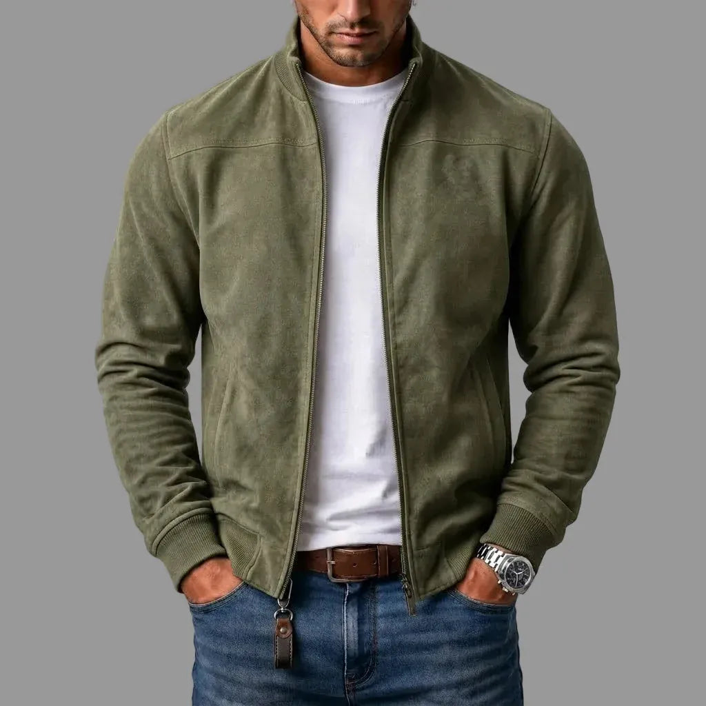 ARDEN™ SUEDE BOMBER JACKET in olive green