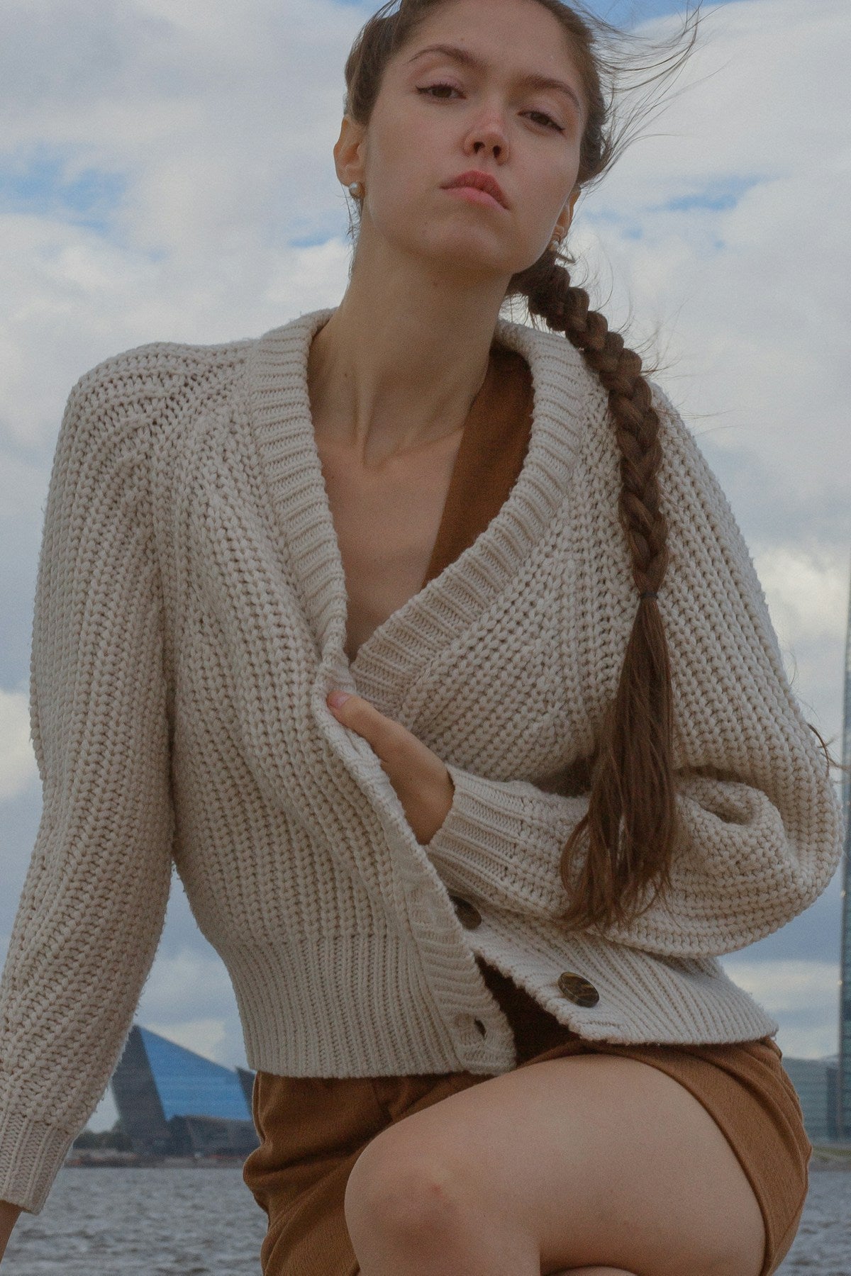 Harlow Cable-Knit Cardigan in oatmeal